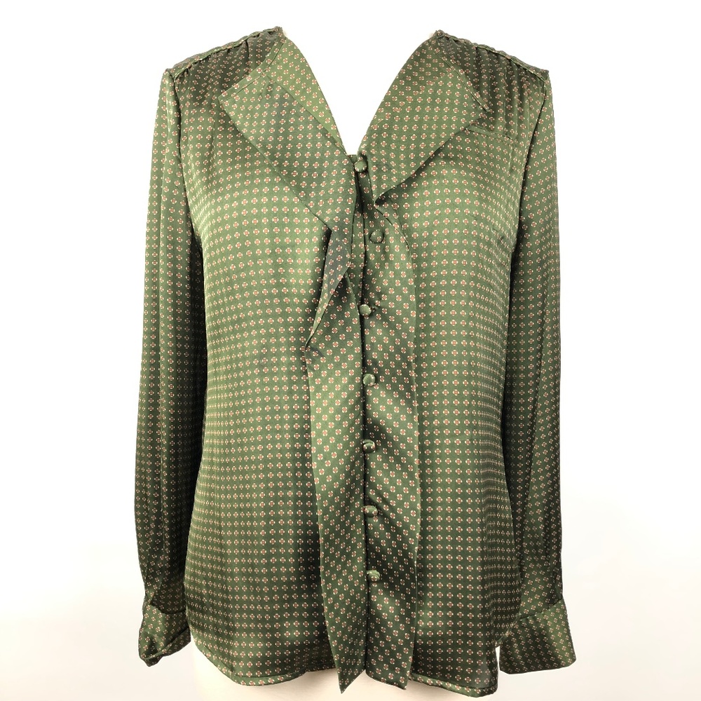 JonesNewYork 10 Dressy Blouse Silk-Look OliveGreen
